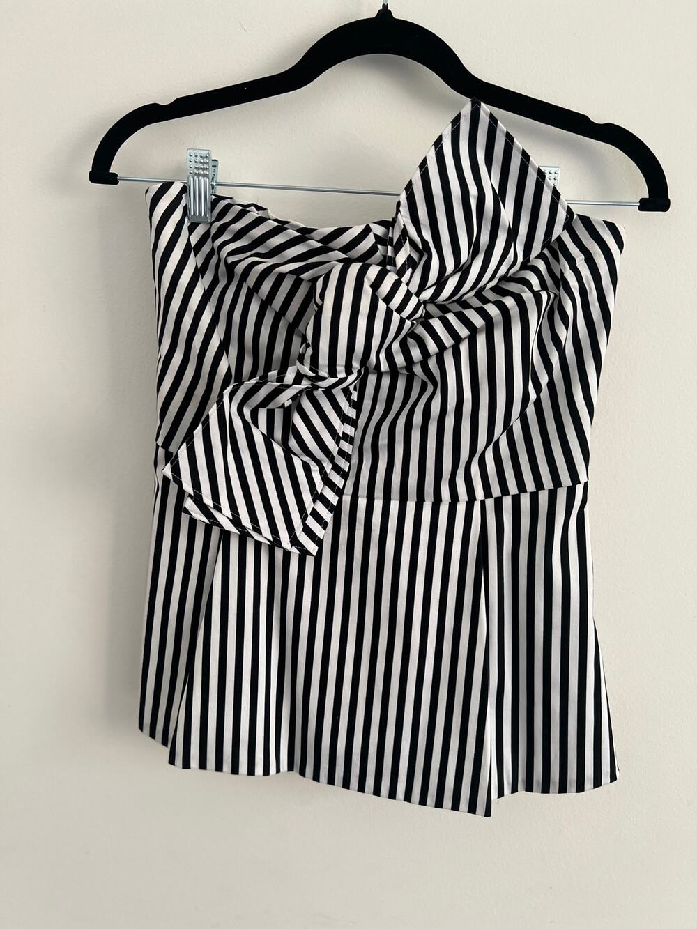 NWT 7th Avenue NY&C Striped Strapless Peplum Top Big Bow Asymmetric Size XS